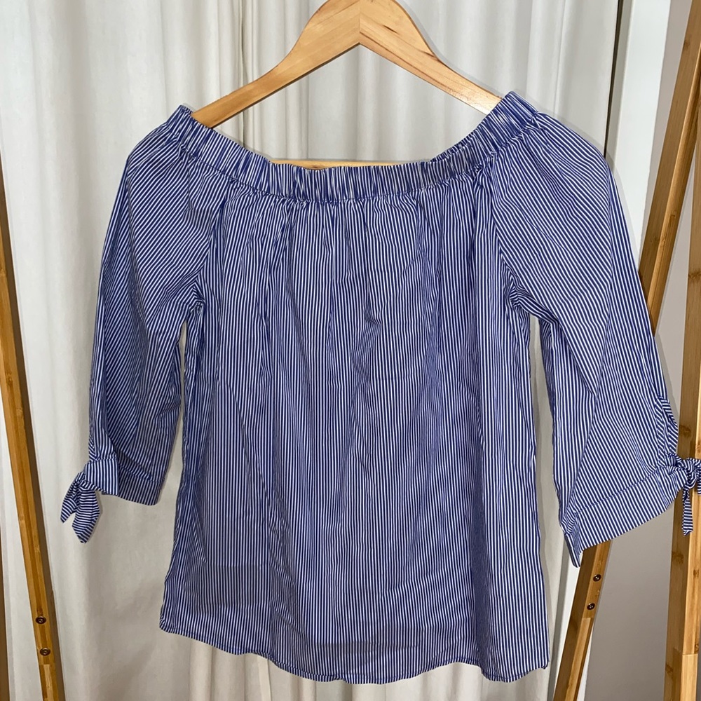 Alexander Jordan Off-the-Shoulder Pinstripe Blouse - Size XS
